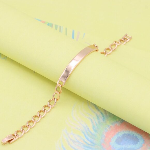 "Minimalist Rose Gold Bracelet with Polished Plate Accent, XPBL1080 - Picture 2 of 12